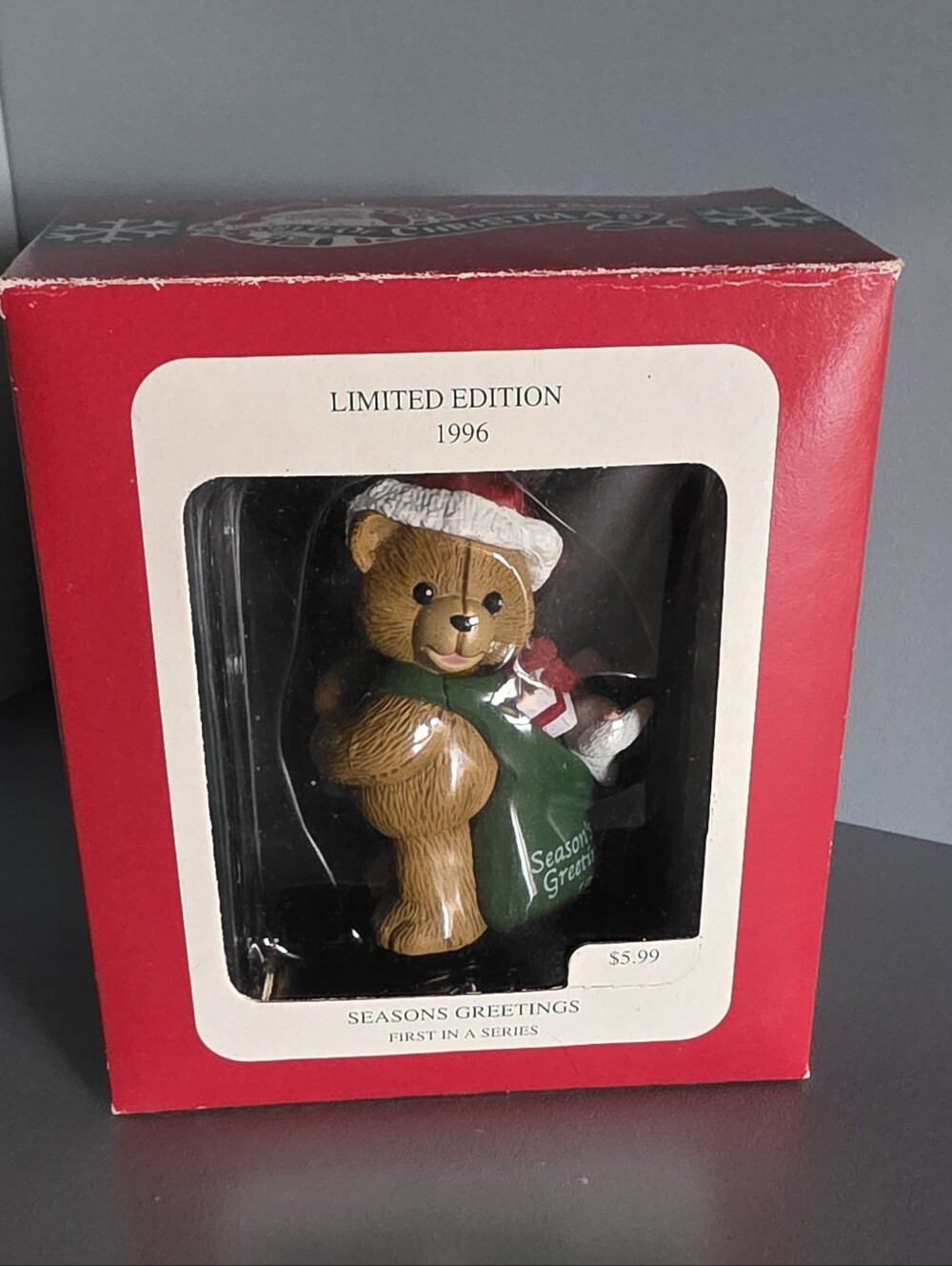 Limited Edition 1996 Holiday Bear Ornament - Green & Red